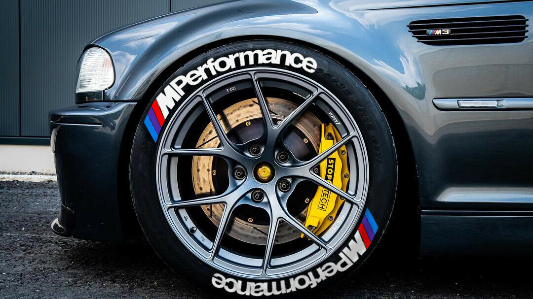 M Performance tire lettering shown on a wheel