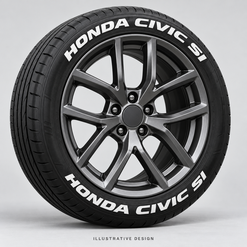 Illustrative HONDA CIVIC SI tire lettering mockup; not an actual installation photograph.
