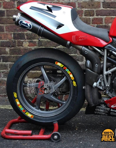 The Doctor 46 Motorcycle Tire Stickers shown on a tire or vehicle wheel