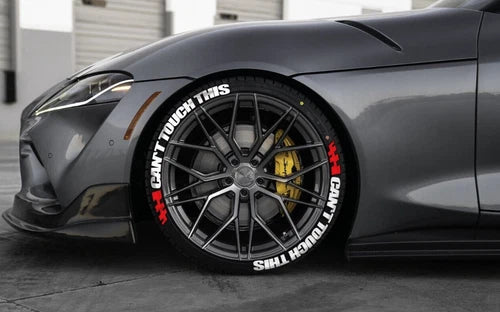 Can't Touch This Tire Stickers shown on a tire or vehicle wheel
