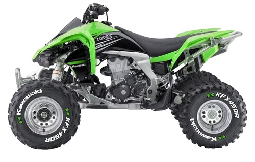 KFX450R ATV Tire Stickers shown on a tire or vehicle wheel