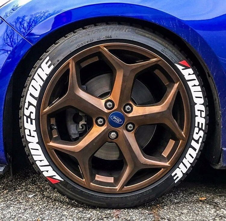 Bridgestone white tire stickers installed on car tire
