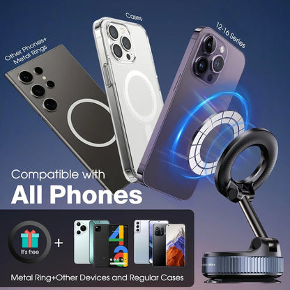 360° Foldable Magnetic Car Phone Holder with Vacuum Suction Base
