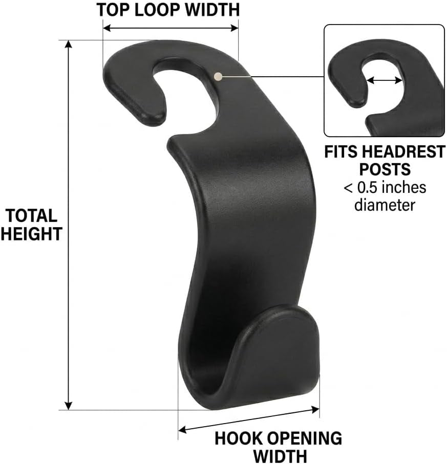 4-Pack Car Seat Headrest Hooks – Universal Backseat Bag Hangers