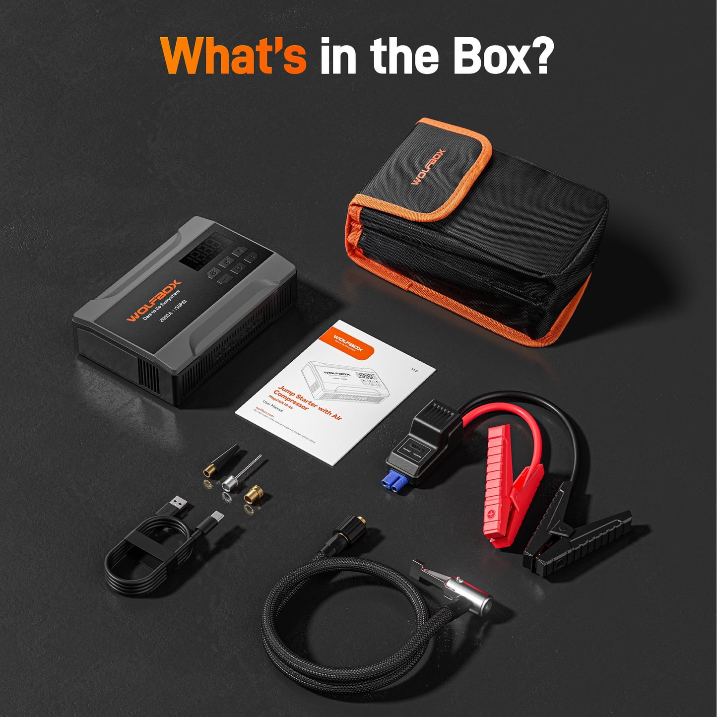 Car Jump Starter with Air Compressor, 2000A 150PSI Portable Car Battery Jump Box(5.0L Gas) with Digital Tire Inflator, 12V