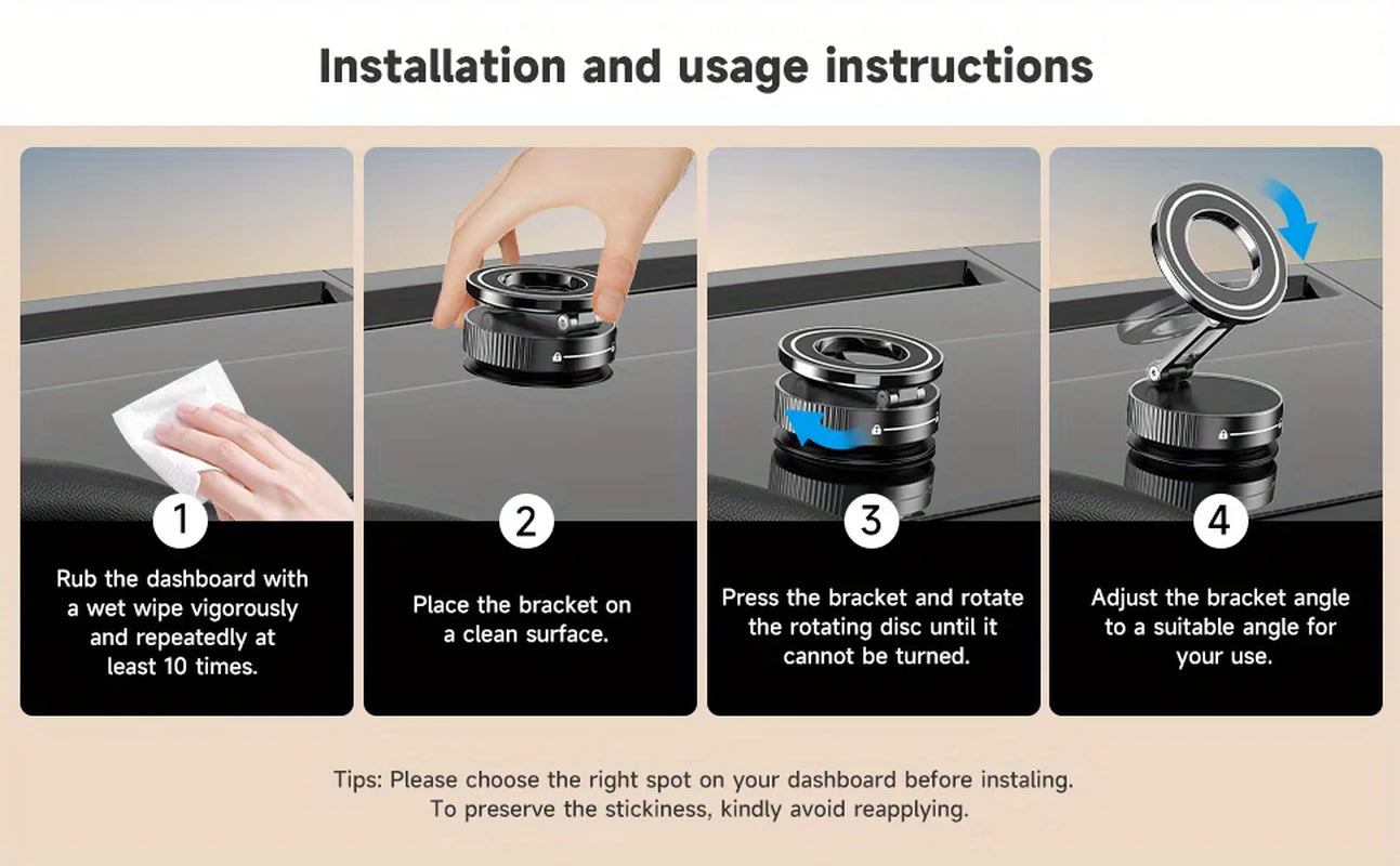 360° Foldable Magnetic Car Phone Holder with Vacuum Suction Base
