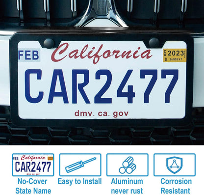2-Pack Matte Black Aluminum License Plate Frames