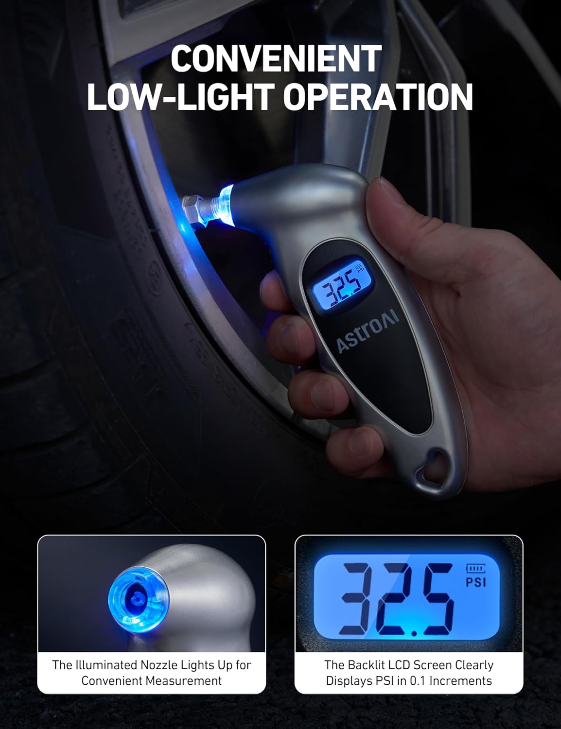 Digital Tire Pressure Gauge with Backlit Display – 0–150 PSI