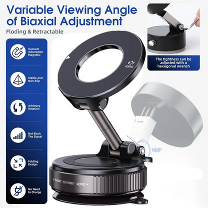 360° Foldable Magnetic Car Phone Holder with Vacuum Suction Base