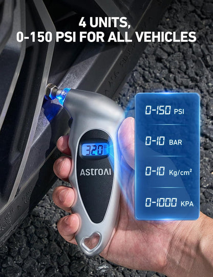 Digital Tire Pressure Gauge with Backlit Display – 0–150 PSI