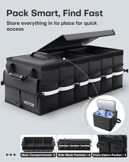 3-Compartment Foldable Trunk Organizer with Removable Cooler Bag