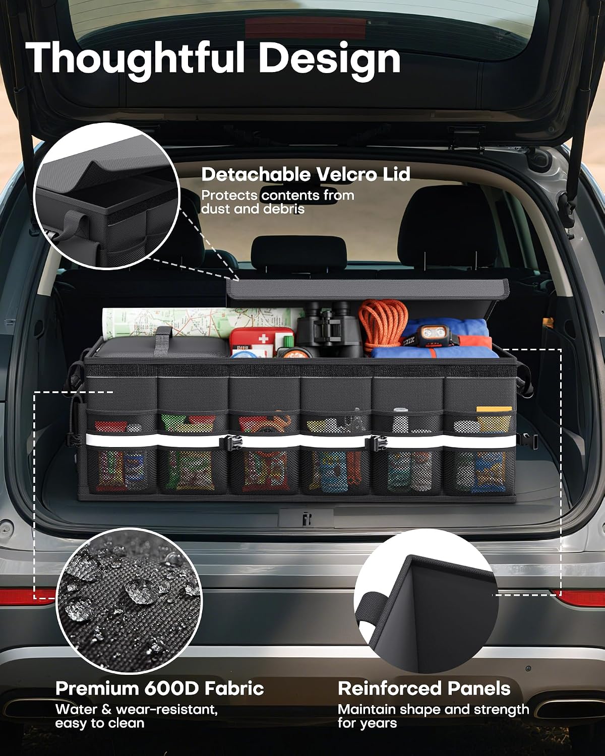 3-Compartment Foldable Trunk Organizer with Removable Cooler Bag