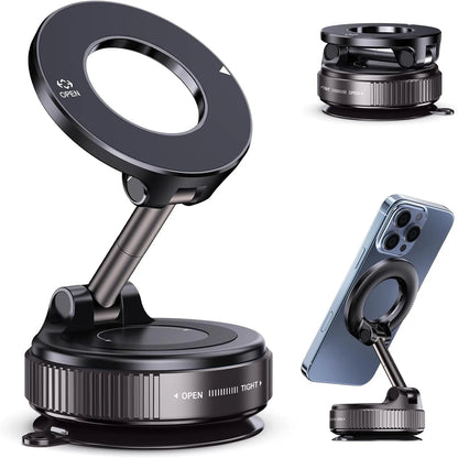 360° Foldable Magnetic Car Phone Holder with Vacuum Suction Base