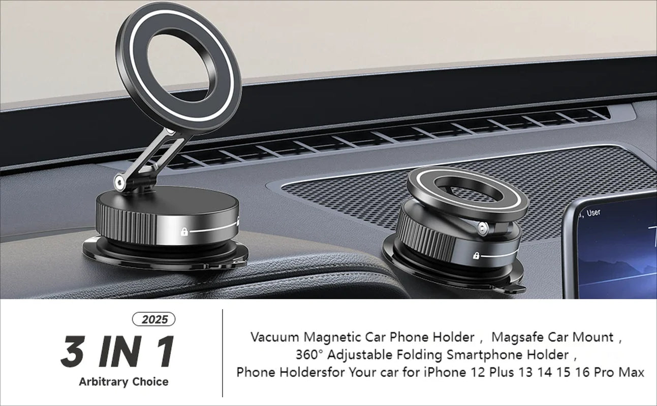 360° Foldable Magnetic Car Phone Holder with Vacuum Suction Base