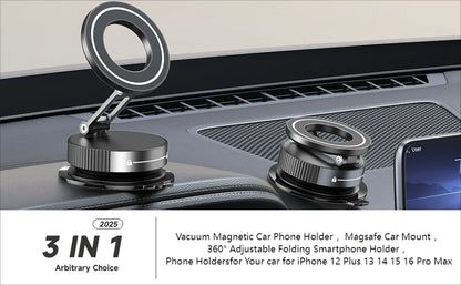 360° Foldable Magnetic Car Phone Holder with Vacuum Suction Base