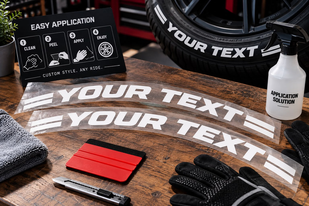 General tire lettering application example; illustrative YOUR TEXT design