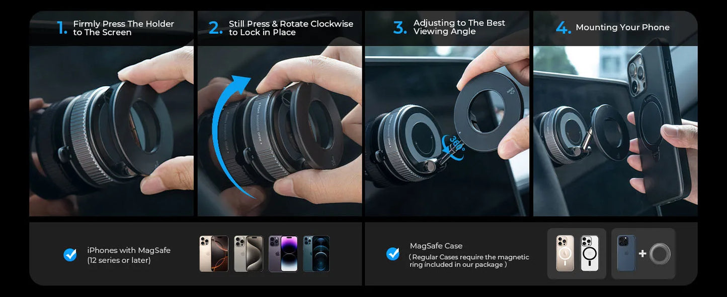 360° Foldable Magnetic Car Phone Holder with Vacuum Suction Base