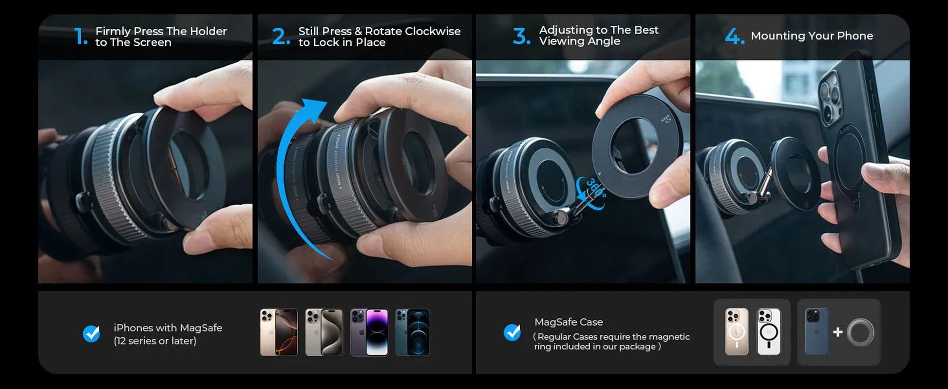 360° Foldable Magnetic Car Phone Holder with Vacuum Suction Base