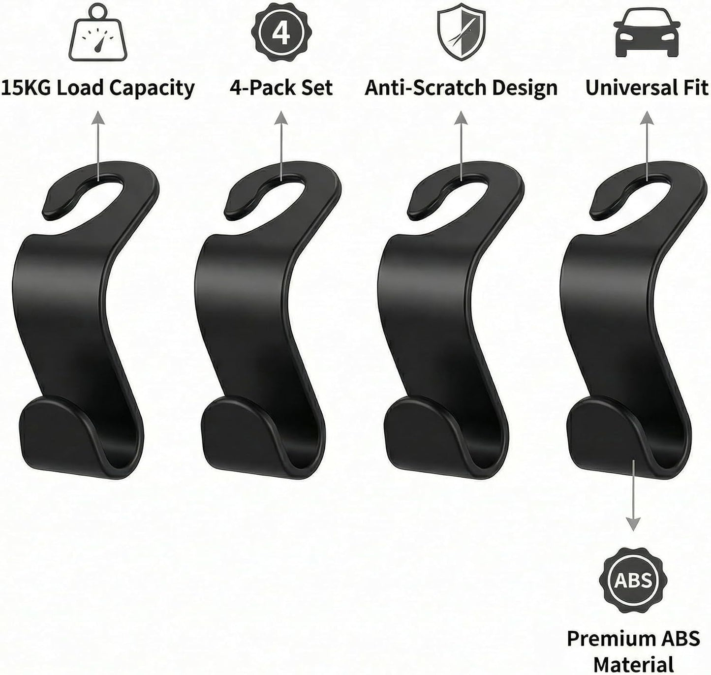 4-Pack Car Seat Headrest Hooks – Universal Backseat Bag Hangers