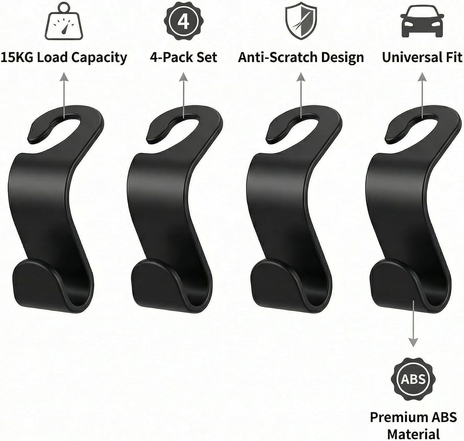 4-Pack Car Seat Headrest Hooks – Universal Backseat Bag Hangers