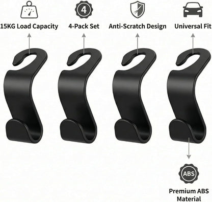 4-Pack Car Seat Headrest Hooks – Universal Backseat Bag Hangers