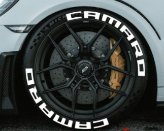 Camaro tire lettering shown on a wheel