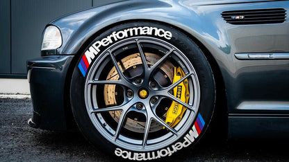 M Performance tire lettering shown on a wheel