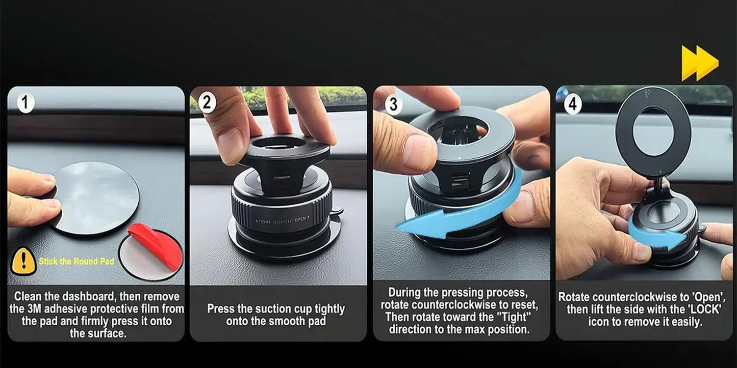 360° Foldable Magnetic Car Phone Holder with Vacuum Suction Base