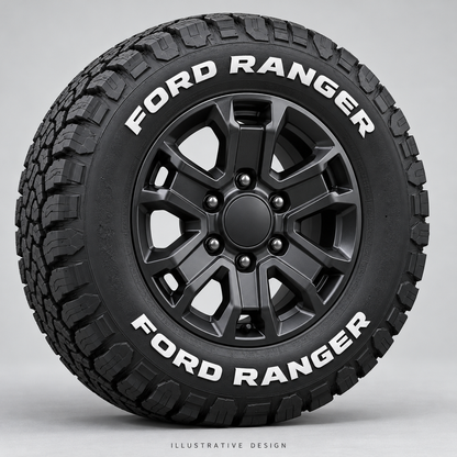 Illustrative FORD RANGER tire lettering mockup; not an actual installation photograph.