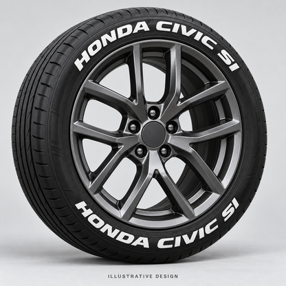 Illustrative HONDA CIVIC SI tire lettering mockup; not an actual installation photograph.