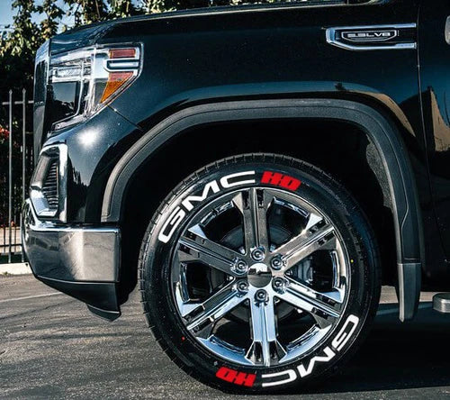 GMC HD Tire Stickers shown on a tire or vehicle wheel