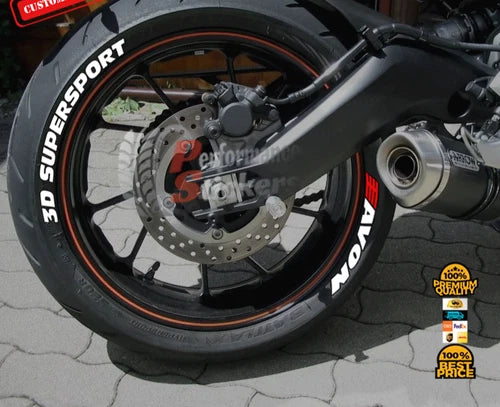 Avon 3D Supersport Motorcycle Tire Stickers shown on a tire or vehicle wheel