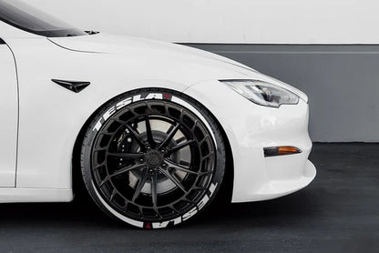 Tesla Tire Stickers shown on a tire or vehicle wheel