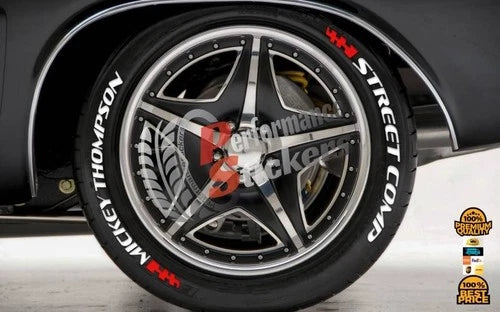 Mickey Thompson Street Tire Stickers shown on a tire or vehicle wheel