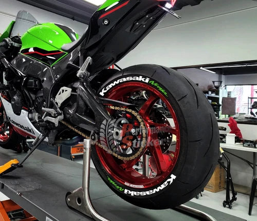 Ninja Motorcycle Tire Stickers shown on a tire or vehicle wheel