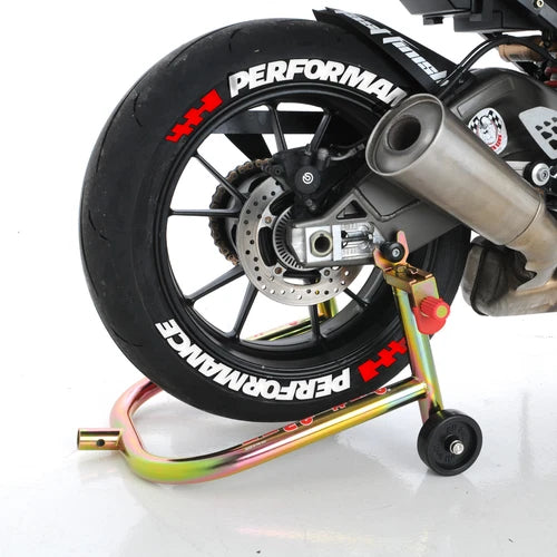 Performance Motorcycle Tire Stickers shown on a tire or vehicle wheel