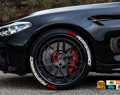 Performance Tire Stickers shown on a tire or vehicle wheel