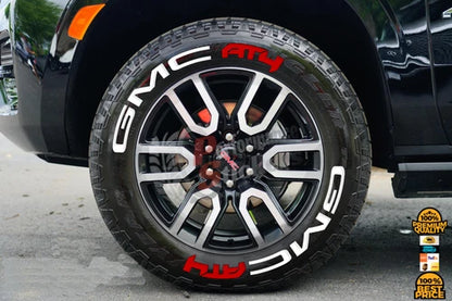 GMC AT4 Tire Stickers shown on a tire or vehicle wheel