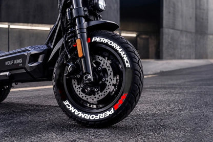 Performance E-Scooter Tire Stickers shown on a tire or vehicle wheel