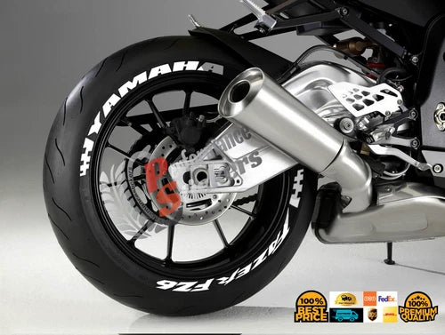 Fazer FZ6 Motorcycle Tire Stickers shown on a tire or vehicle wheel
