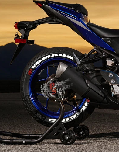 Racing Motorcycle Tire Stickers shown on a tire or vehicle wheel