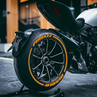 Diablo Motorcycle Tire Stickers shown on a tire or vehicle wheel