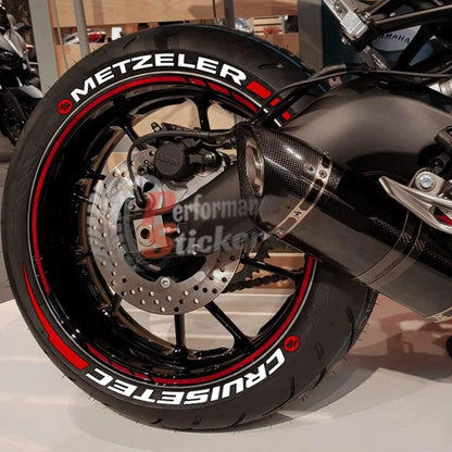 Metzeler Cruisetec Motorcycle Tire Stickers shown on a tire or vehicle wheel