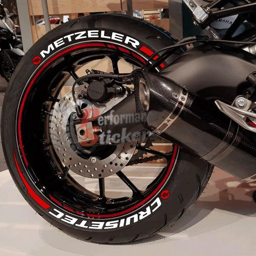Metzeler Cruisetec Motorcycle Tire Stickers shown on a tire or vehicle wheel