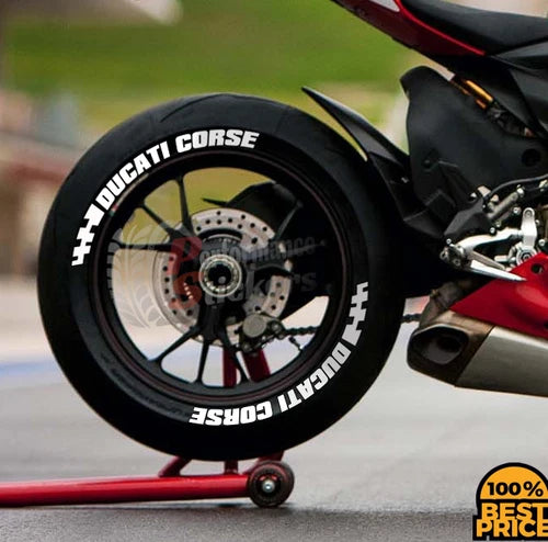 Ducati Corse Motorcycle Tire Stickers shown on a tire or vehicle wheel