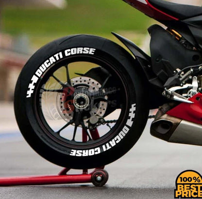 Ducati Corse Motorcycle Tire Stickers shown on a tire or vehicle wheel