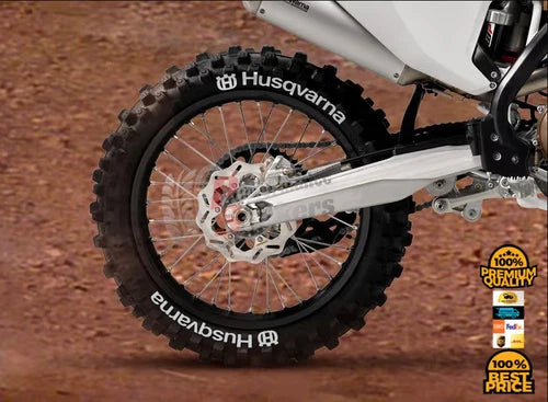 Husqvarna Motorcycle Tire Stickers shown on a tire or vehicle wheel