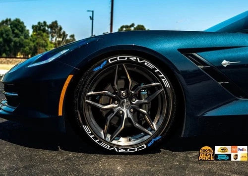 Corvette Tire Stickers shown on a tire or vehicle wheel