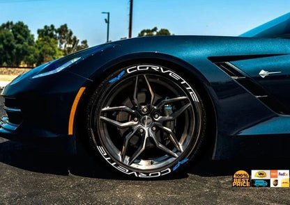Corvette Tire Stickers shown on a tire or vehicle wheel
