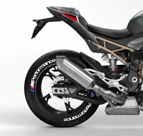 M Performance Motorcycle Tire Stickers shown on a tire or vehicle wheel